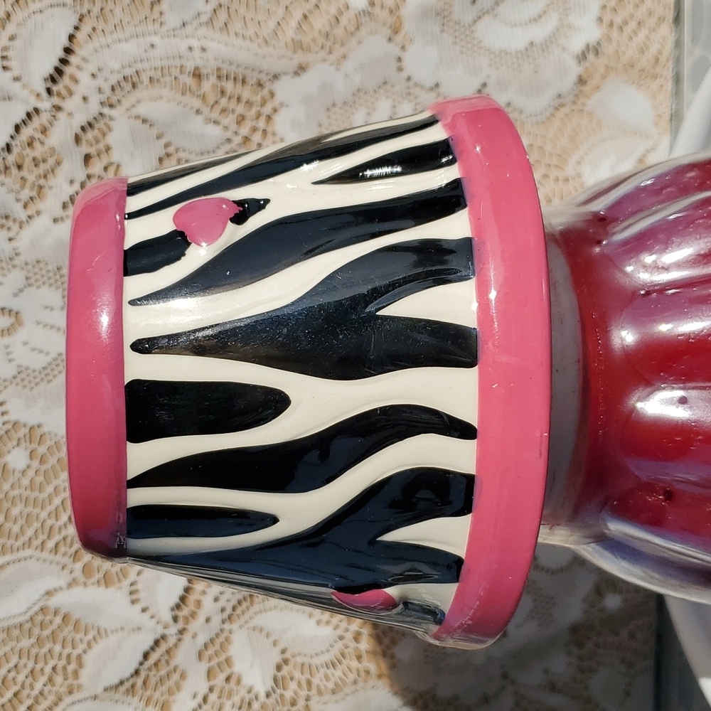 Home Interiors Zebra print Candle Shade NEW pink heart & trim edge for candles